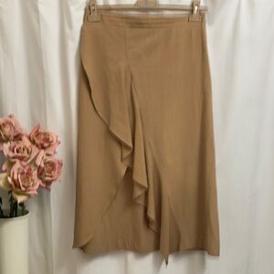 100%Cotton Bohemian Asymmetrical Neutral Tan Camel Skirt Ruffled Hem